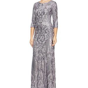 Alex Evenings Baroque Inspired Sequin V Back Gown